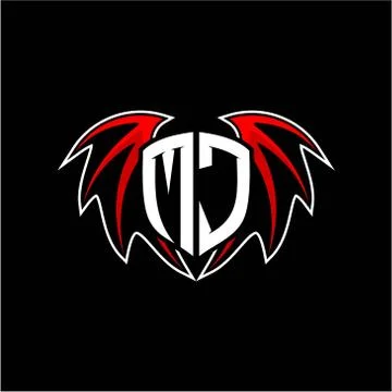 Letter M J initial vector logo template with a minimalist dragon wing style Stock Illustration