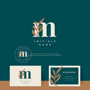 Letter M with leaf Beauty vector logo design of initial wedding, fashion, bou Stock Illustration