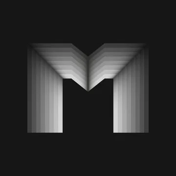 Letter M logo 3d initial monogram from grey broken ribbons, creative typograp Illustrazione stock