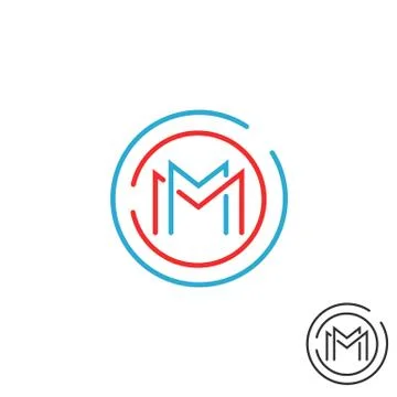 Letter M logo circle frame monogram, mockup line round border design element, Stock Illustration
