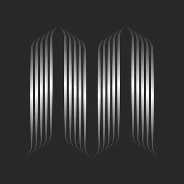 Letter M logo creative monogram Gothic style, 3d effect wave shape, silver gr Stock Illustration