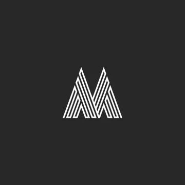 Letter M logo hipster initial mockup, thin broken line monogram decoration, l Stock-Illustration