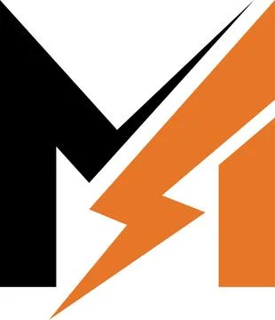 Letter m logo with lightning thunder bolt vector design Stock Illustration