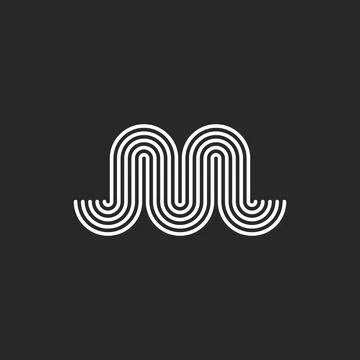 Letter M logo minimal monogram initial serpentine shape, smooth parallel blac Illustrazione stock