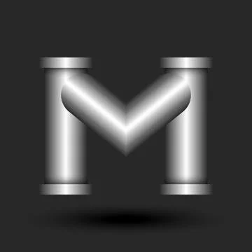 Letter M logo monogram 3d metallic line pipe shape construction with flange.. Stock Illustration