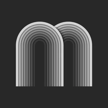 Letter M logo monogram initial, 3d layers grey gradient parallel stripes pa.. Illustrazione stock
