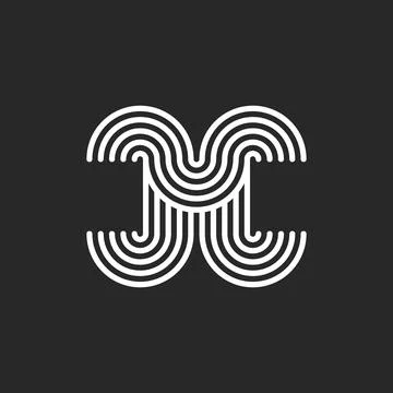 Letter M logo rounded form design, thin parallel lines geometric pattern, l.. Illustrazione stock
