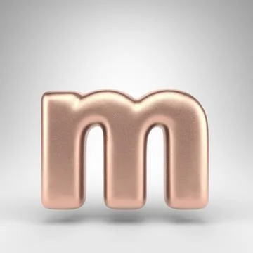 Letter M lowercase on white background. Matte copper 3D letter with shiny イラスト素材