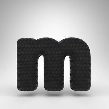 Letter M lowercase on white background. Black carbon fiber 3D letter with car Stockillustratie