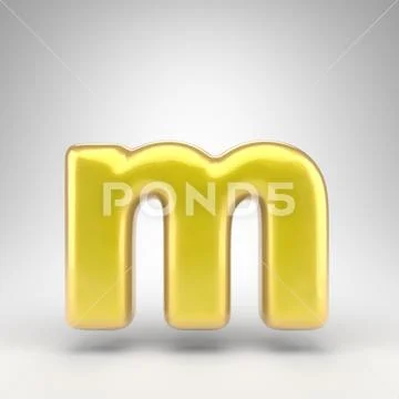 Letter M lowercase on white background. Yellow car paint 3D letter with ...
