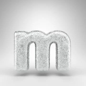 Letter M lowercase on white background. Creased aluminium foil 3D letter with Stockillustratie