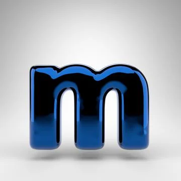 Letter M lowercase on white background. Blue chrome 3D letter with glossy sur Stock Illustration