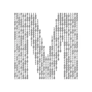 Letter M made from binary code digits. Technology background Stock Illustration
