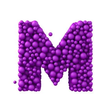 Letter M made of plastic beads, purple bubbles, isolated on white, 3d render Stock Illustration