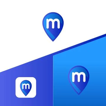 Letter M With Map Pointer icon or logo design template elements Illustrazione stock