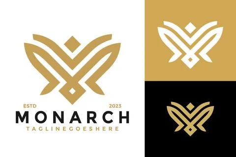 Letter m monarch linear design vector symbol icon illustration 스톡 일러스트