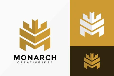 Letter M Monarch Logo Vector Design. Abstract emblem, designs concept, logos, Illustrazione stock