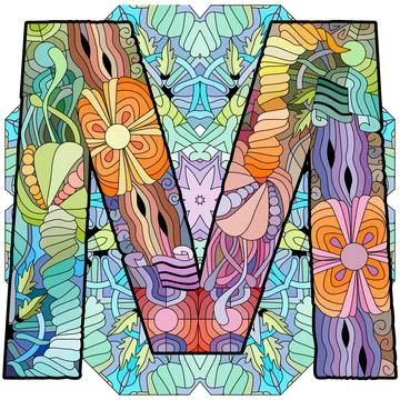 Letter M monogram, engraving design on mandala. Vector illustration. Stock Illustration