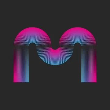 Letter M monogram logo initial, pink and blue parallel thin lines creative .. Stock Illustration