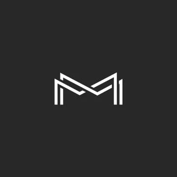 Letter M monogram logo, overlapping thin line black and white design elements Stock Illustration