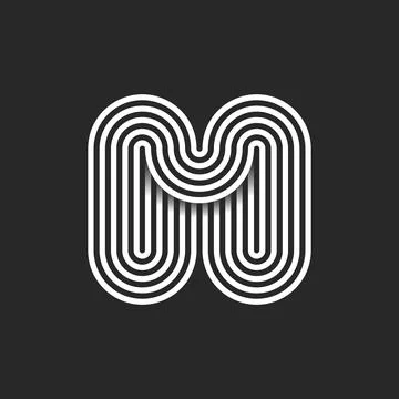 Letter M monogram logo rounded wave shape design, smooth thin parallel line.. Stockillustratie