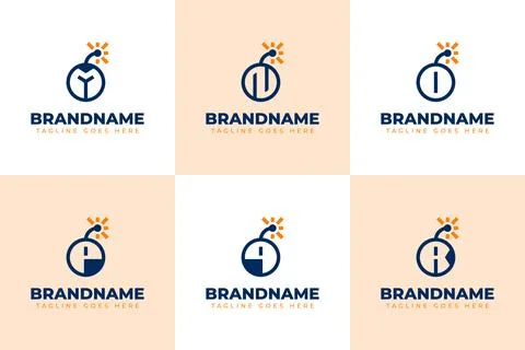 Letter M N O P Q R Bomb Modern Logo Set, symbolizing impact, energy, and po.. Stock Illustration