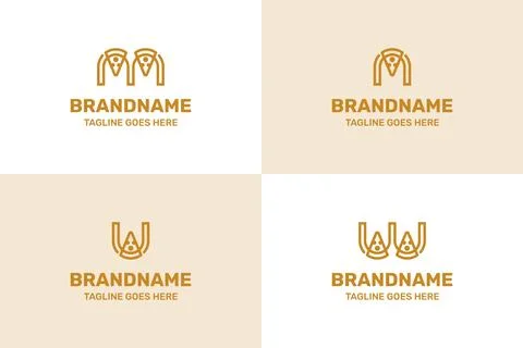 Letter M N U W Pizza Line Logo Set, symbolizing flavor, creativity, and mod.. Stock Illustration