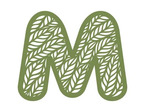 Letter M with a pattern of leaves.  Stock Illustration