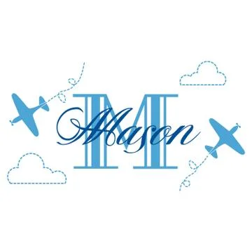 Letter M with planes and clouds for kid Illustrazione stock