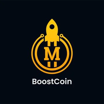 Letter M Rocket Boost Coin Logo Design Stock Illustration