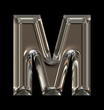 Letter M rounded shiny silver isolated on black Stock Illustration