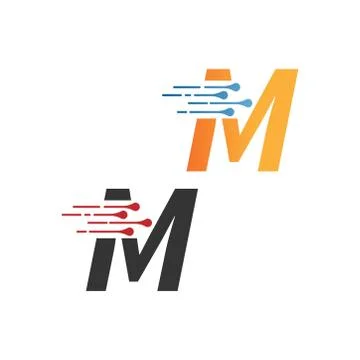Letter M  simple  tech logo with circuit lines style icon Stock Illustration
