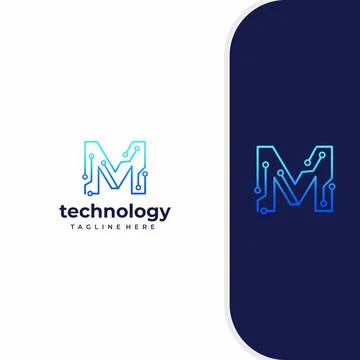 Letter M Technology, Line Dot Connection Logo Illustrazione stock