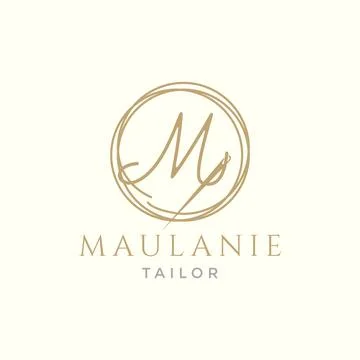 Letter M with yarn needle tailor logo design vector graphic symbol icon ill.. Illustrazione stock