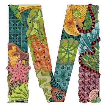 Letter M zentangle. Vector decorative object Ilustração Stock