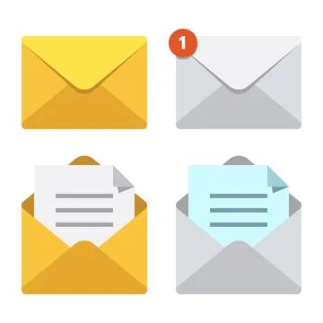 Letter in mail envelope. Mailbox notification or email message icons. Open .. Stock Illustration