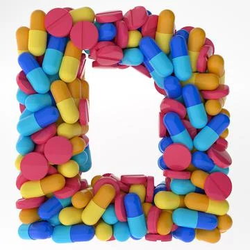 Letter Mem soffit made of various colorful pills and tablets. 3d illustration Stock Illustration