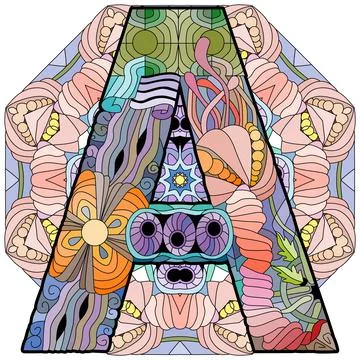 Letter A monogram on mandala, engraving design. Vector illustration. Ilustración de archivo
