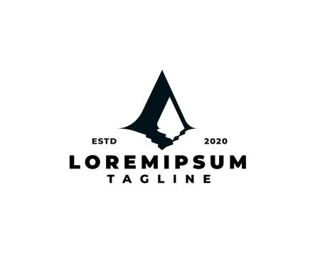 Letter a mountain logo. Letter a initial logo. Mountain silhouette with refle Stock Illustration