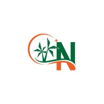 Letter N blends with coconut trees by the beach at night Illustrazione stock