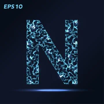The letter N consists of points, lines and triangles. Vector illustration. Illustrazione stock
