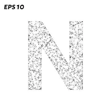 The letter N consists of points, lines and triangles. Vector illustration. 스톡 일러스트
