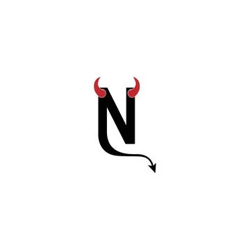 Letter N with devil's horns and tail icon logo design vector Stock Illustration