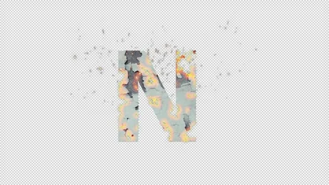 Letter N from fire and ash with alpha channel, alphabet Stock Footage 266406007