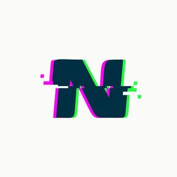 Letter N. Glitch font, vector isolated abstract symbol with digital noise Stock Illustration