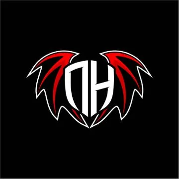 Letter N H initial vector logo template with a minimalist dragon wing style Stock Illustration