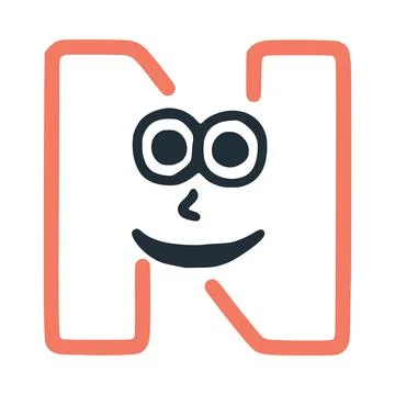 Letter n happy eccentric smiling character, smiley face vector clip art Stock Illustration