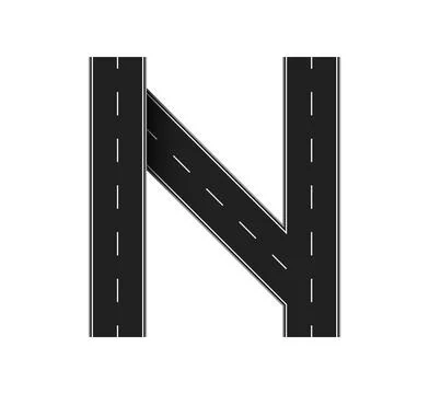 Letter N as intersecting asphalt road highway font Illustration