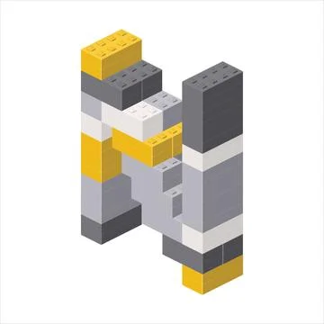 Letter N in isometric view assembled from plastic blocks. Vector Stock Illustration