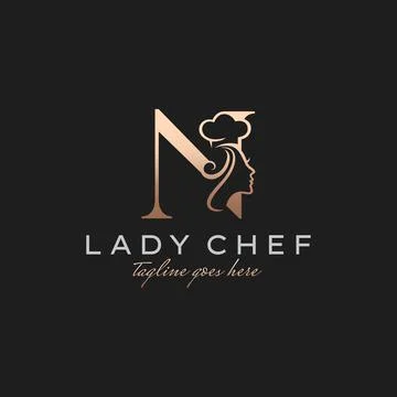 Letter N Lady Chef, Initial Beauty Cook Logo Design Vector Stock Illustration